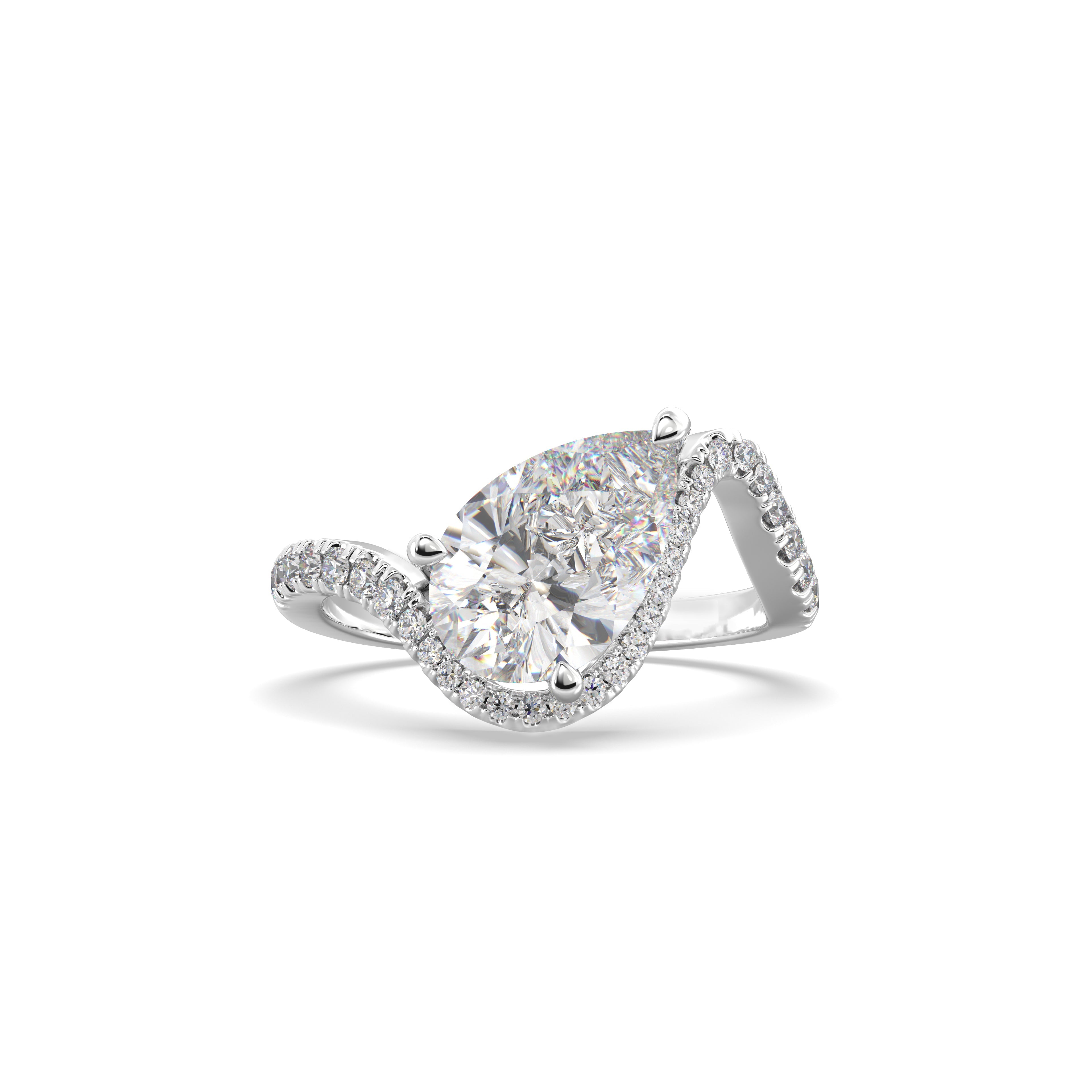 2.0CT East West Pear Lab Grown Diamond Twist Pave Unique Engagement Ring