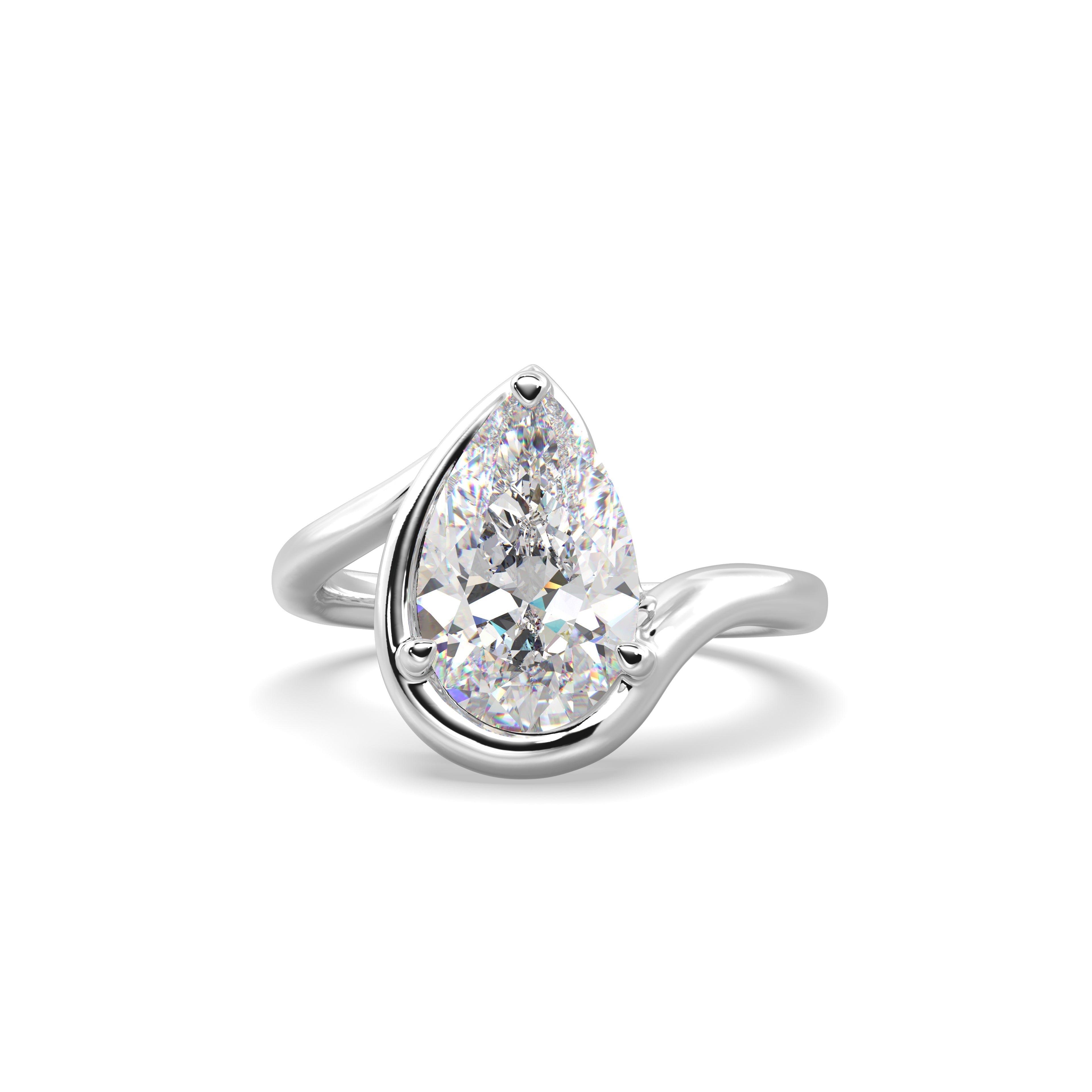 2.0CT Half Bezel Set Pear Lab Grown Diamond Bypass Engagement Ring