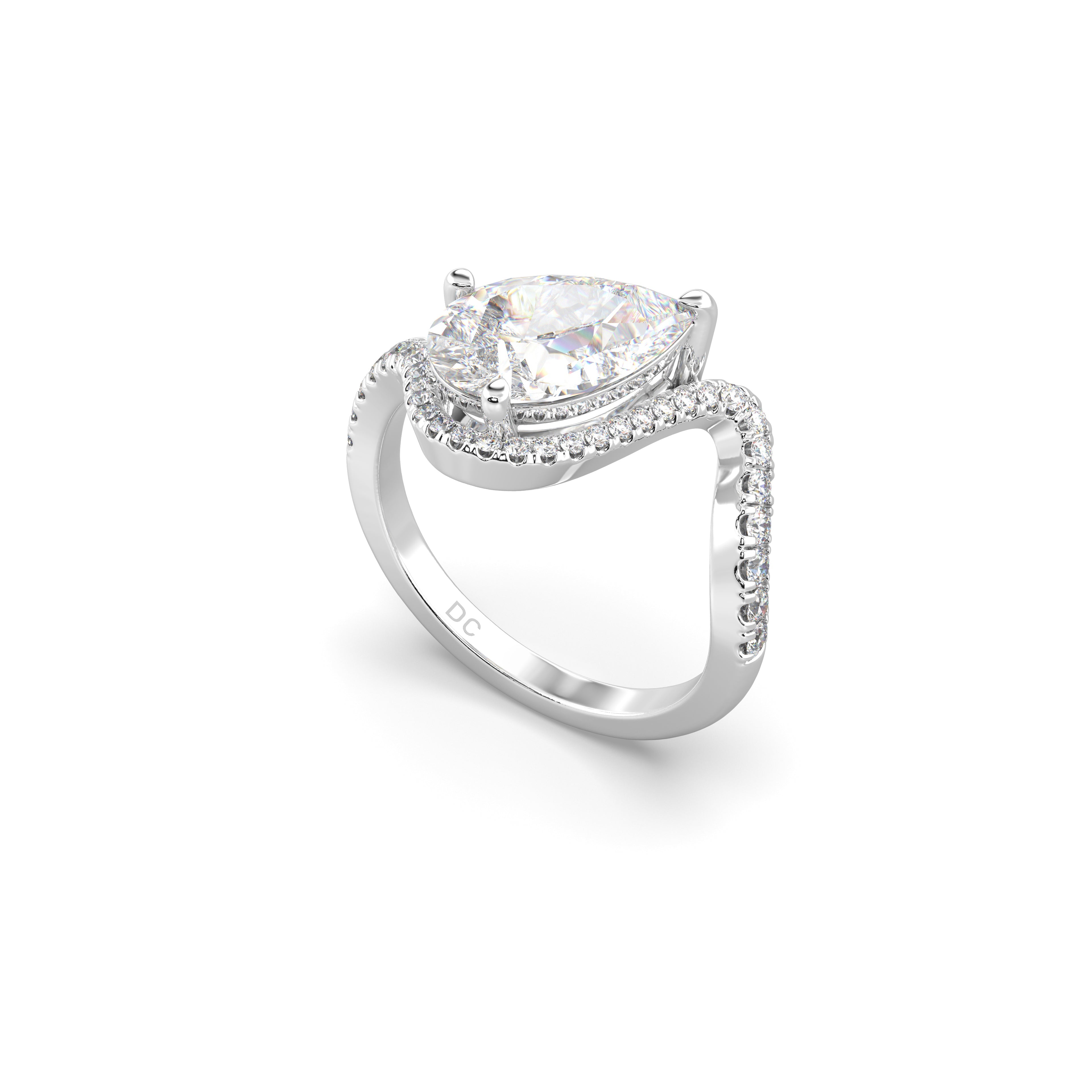2.0CT East West Pear Lab Grown Diamond Twist Pave Unique Engagement Ring