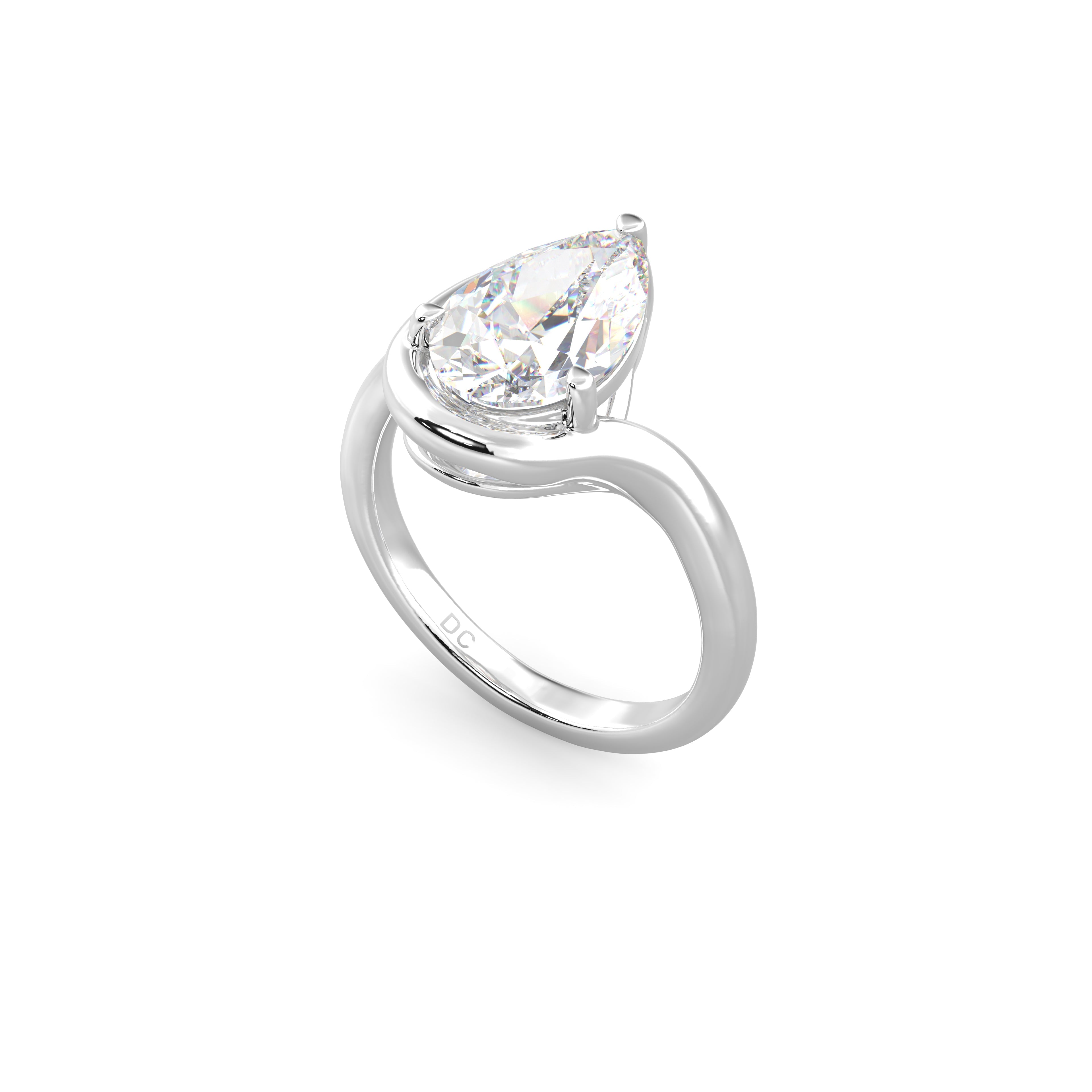 2.0CT Half Bezel Set Pear Lab Grown Diamond Bypass Engagement Ring
