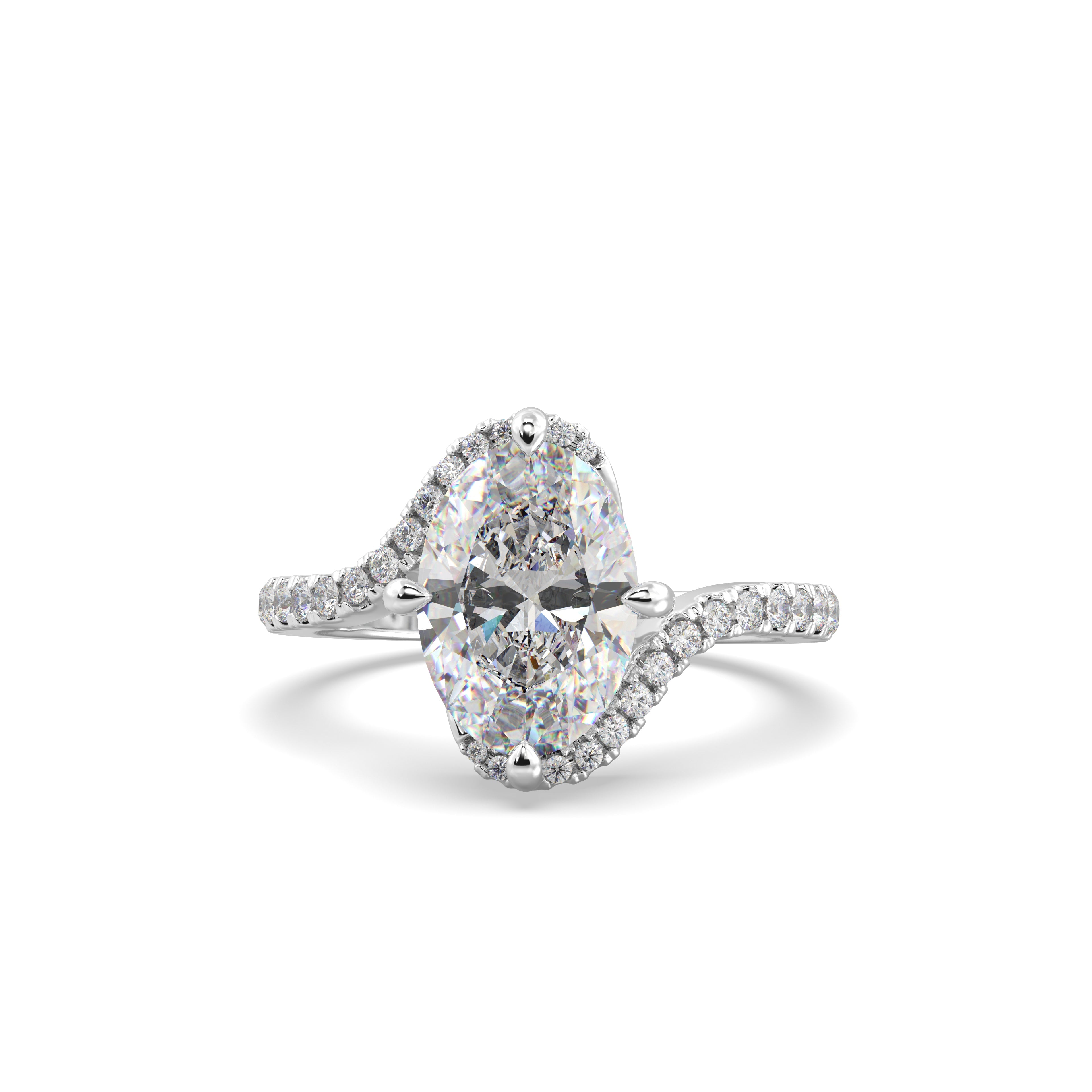 2.0CT Oval Lab Grown Diamond Pave Bypass Engagement Ring
