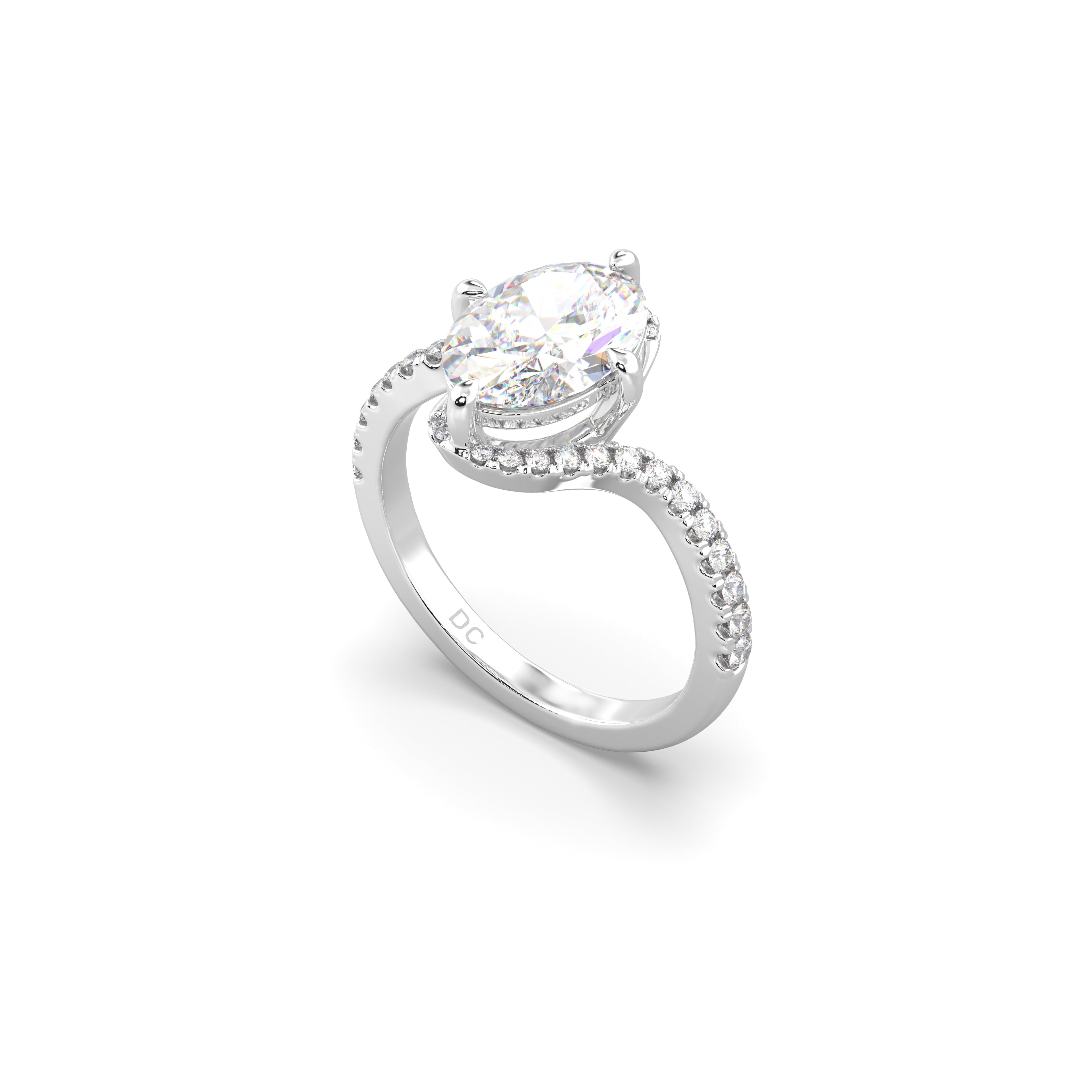 2.0CT Oval Lab Grown Diamond Pave Bypass Engagement Ring