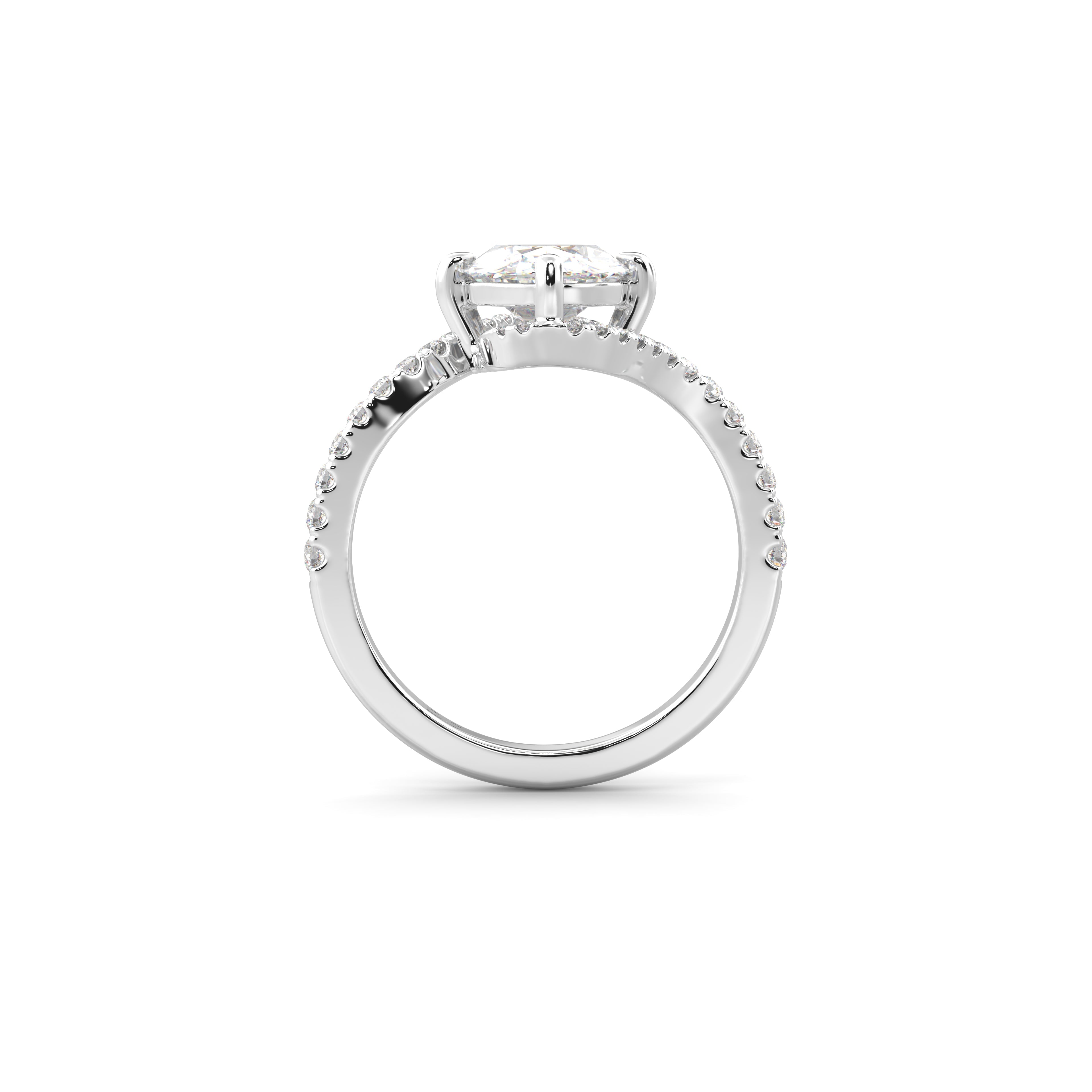 2.0CT Oval Lab Grown Diamond Pave Bypass Engagement Ring