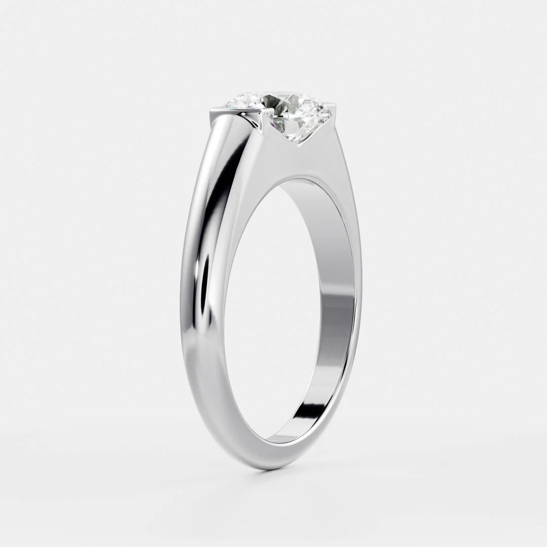 1.0CT East West Round Cut Lab Grown Diamond Half Bezel Signet Ring
