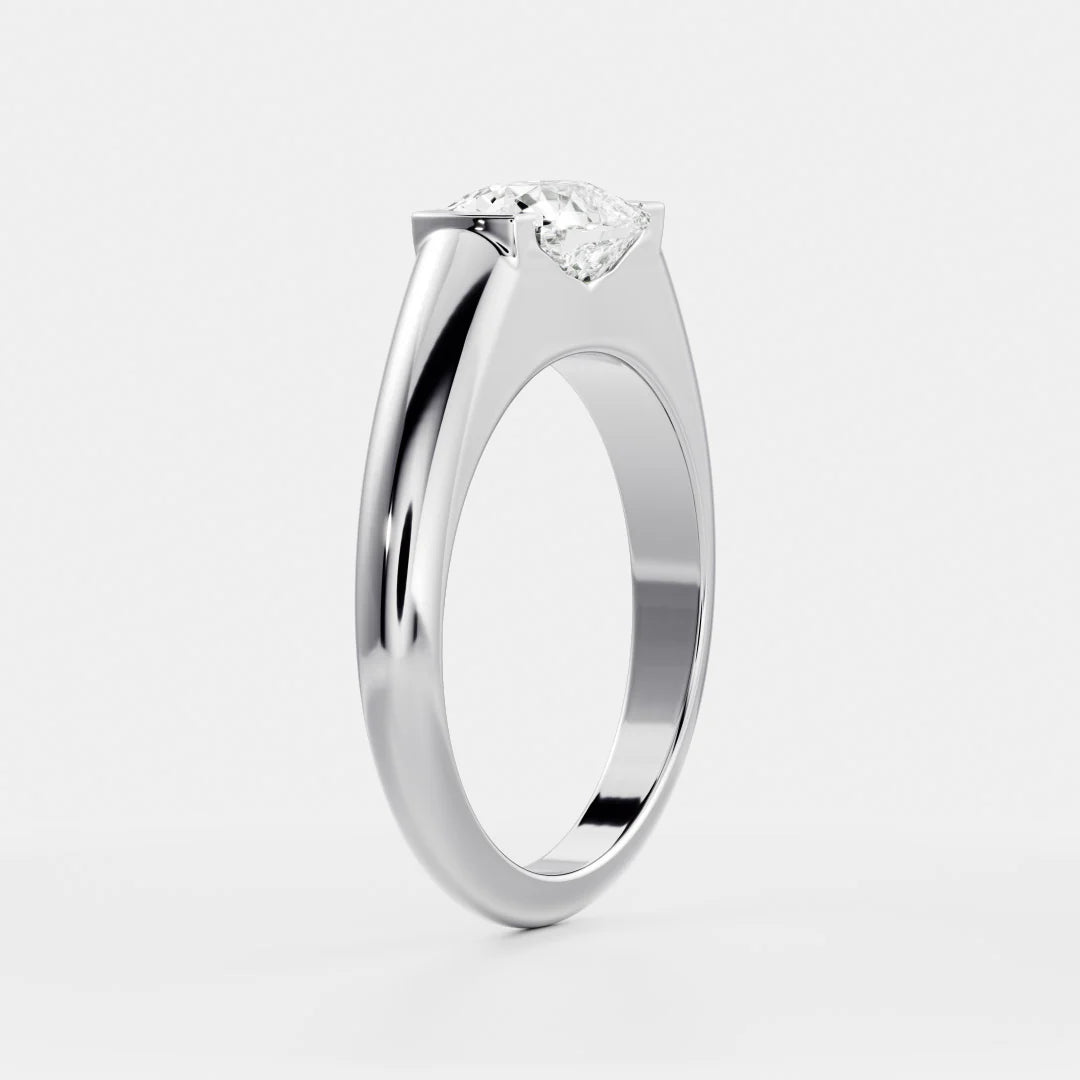 1.0CT East West Elongated Cushion Cut Lab Grown Diamond Half Bezel Signet Ring