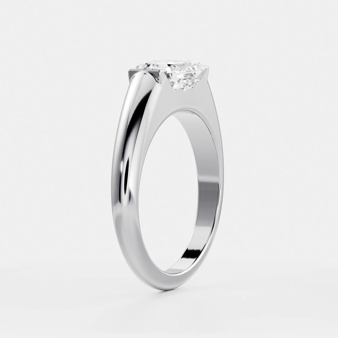 1.0CT East West Emerald Cut Lab Grown Diamond Half Bezel Signet Ring