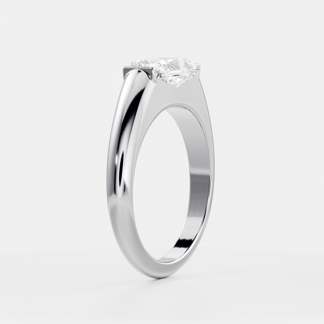1.0CT East West Radiant Cut Lab Grown Diamond Half Bezel Signet Ring