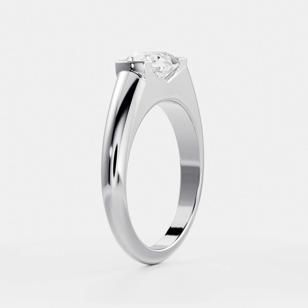 1.0CT East West Pear Cut Lab Grown Diamond Half Bezel Signet Ring