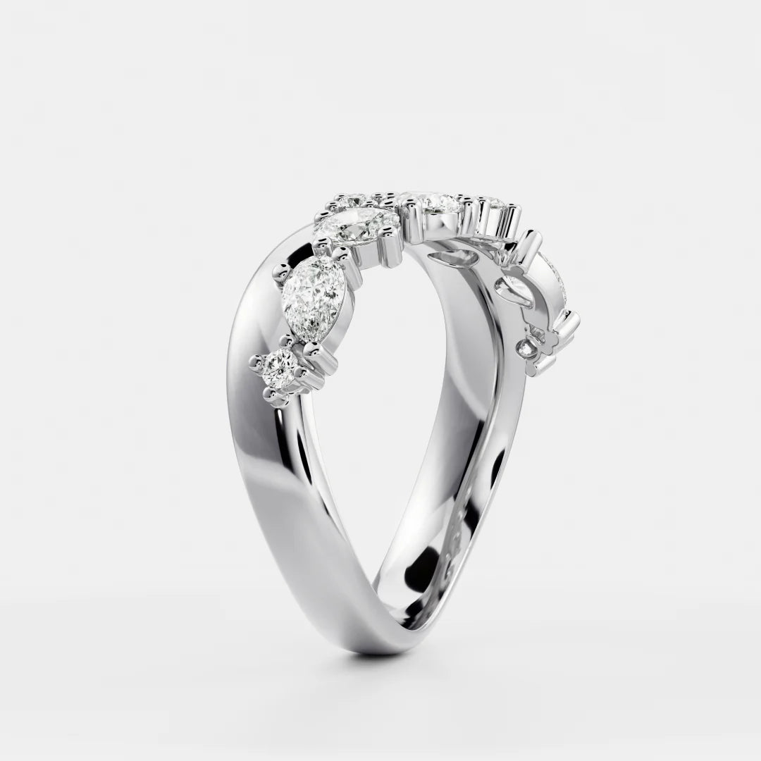 Scattered Pear, Oval And Round Cut Lab Grown Diamond Contour Wedding Band
