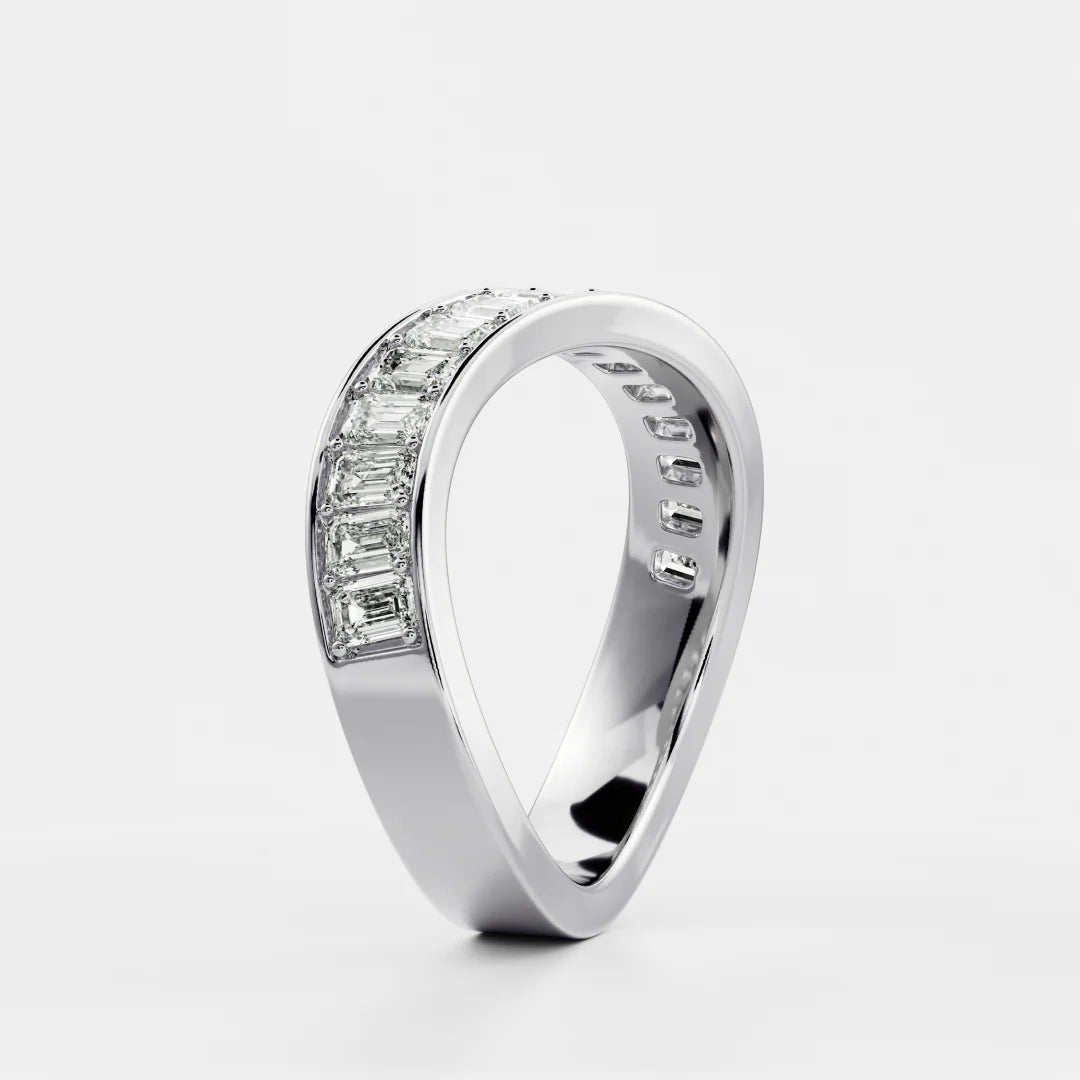 Channel Set Emerald Cut Lab Grown Diamond Contour Wedding Band