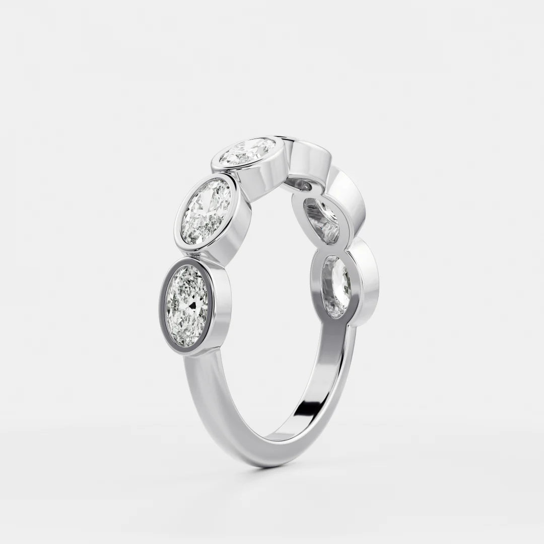 Horizontal Oval Lab Grown Diamond Bezel Wedding Band