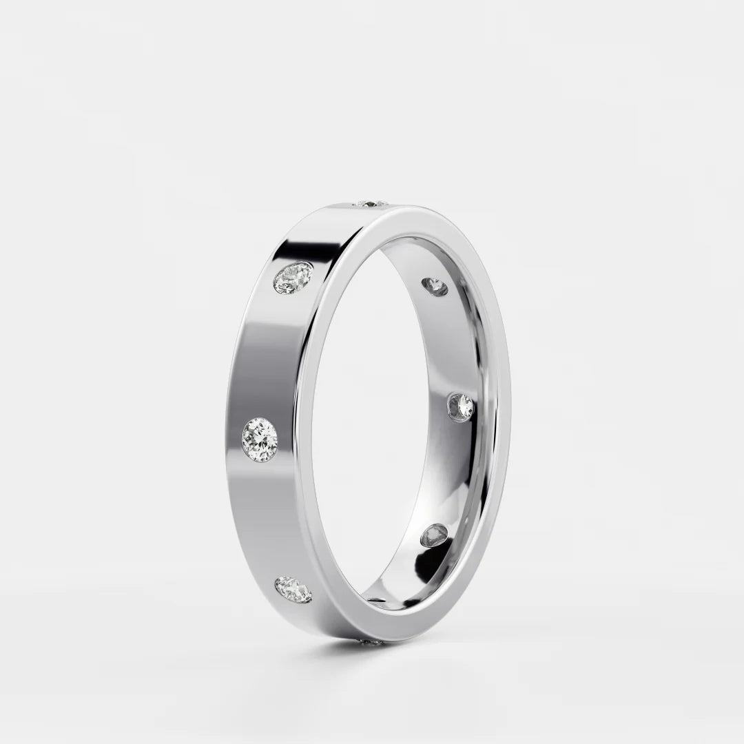 Flush Set Round Lab Grown Diamond Flat Wedding Band