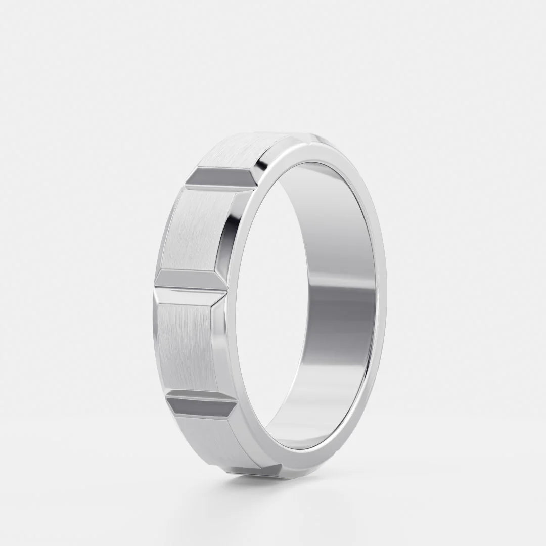 14K Solid Gold Geometric Faceted Brushed Men's Wedding Band