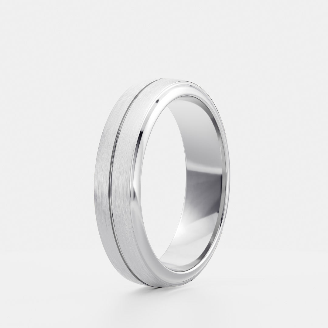 18K Solid Gold Brushed Singular Grooved Men's Wedding Band