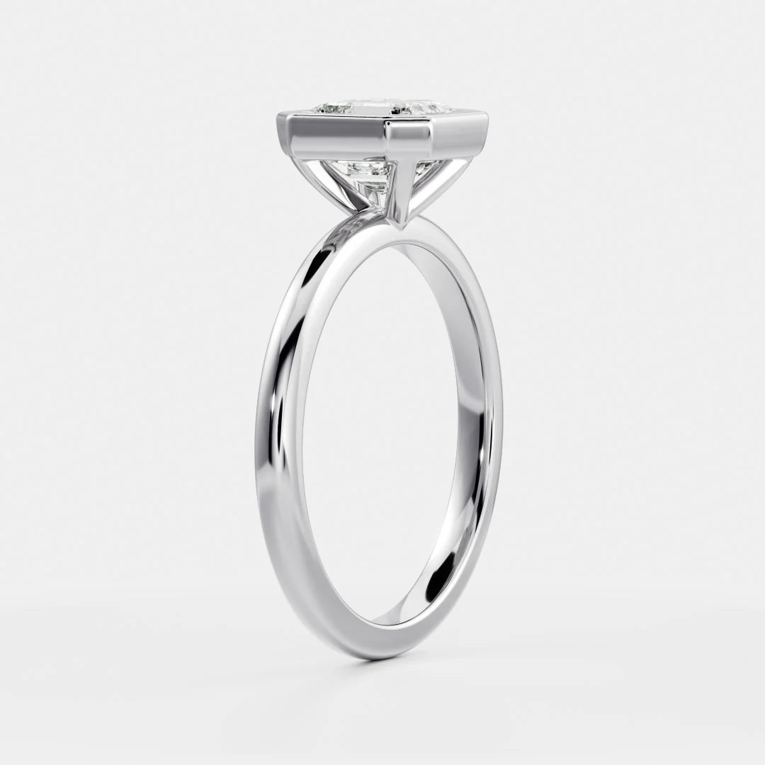 1.0CT Bezel Set Asscher Cut Lab Grown Diamond Solitaire Engagement Ring