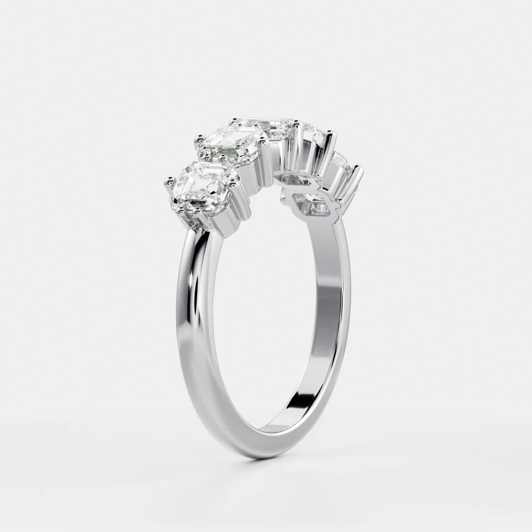 Asscher Cut Lab Grown Diamond Five Stone Wedding Band