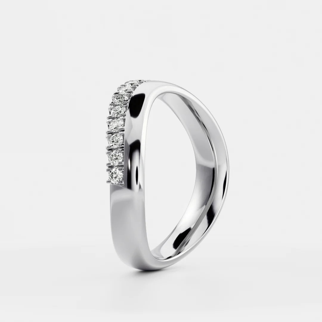 Round Lab Grown Diamond One Side Pave Curved Wedding Band