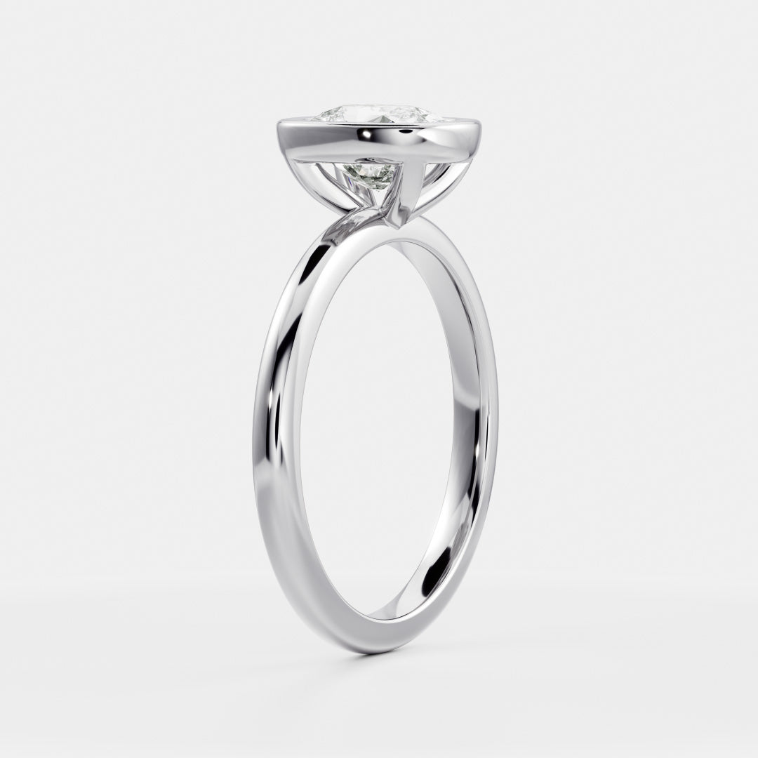 1.0CT Bezel Set Elongated Cushion Cut Lab Grown Diamond Solitaire Engagement Ring
