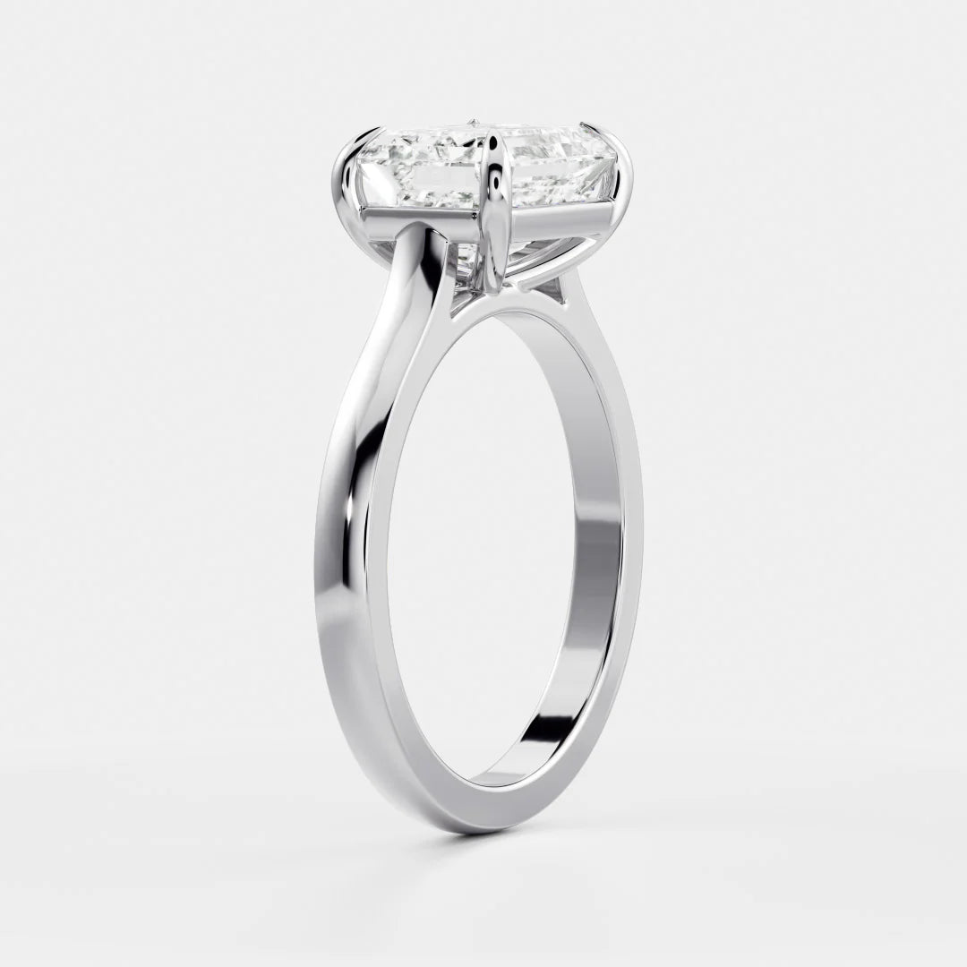 1.0CT East West Emerald Cut Lab Grown Diamond Cathedral Engagement Ring