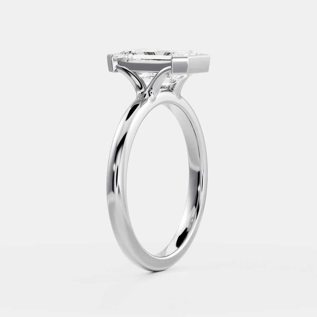 2.0CT Half Bezel Set Emerald Cut Lab Grown Diamond Solitaire Engagement Ring
