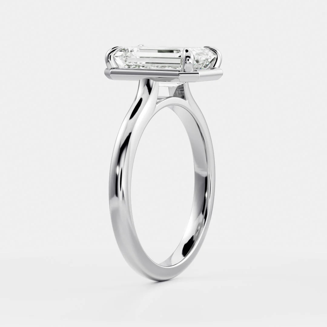 2.50CT Bezel Set Emerald Cut Lab Grown Diamond Solitaire Engagement Ring