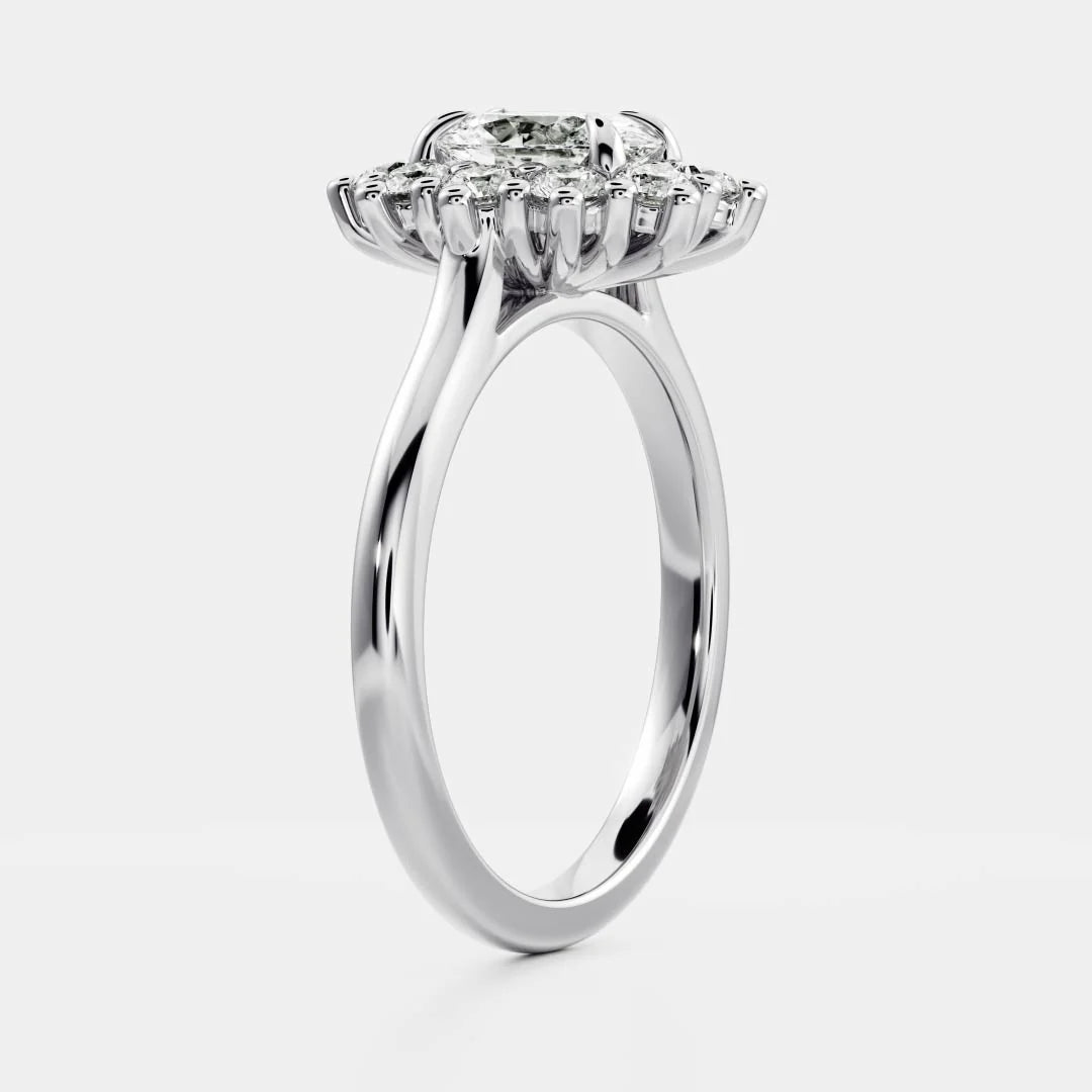 1.0CT Oval Lab Grown Diamond Halo Cluster Engagement Ring