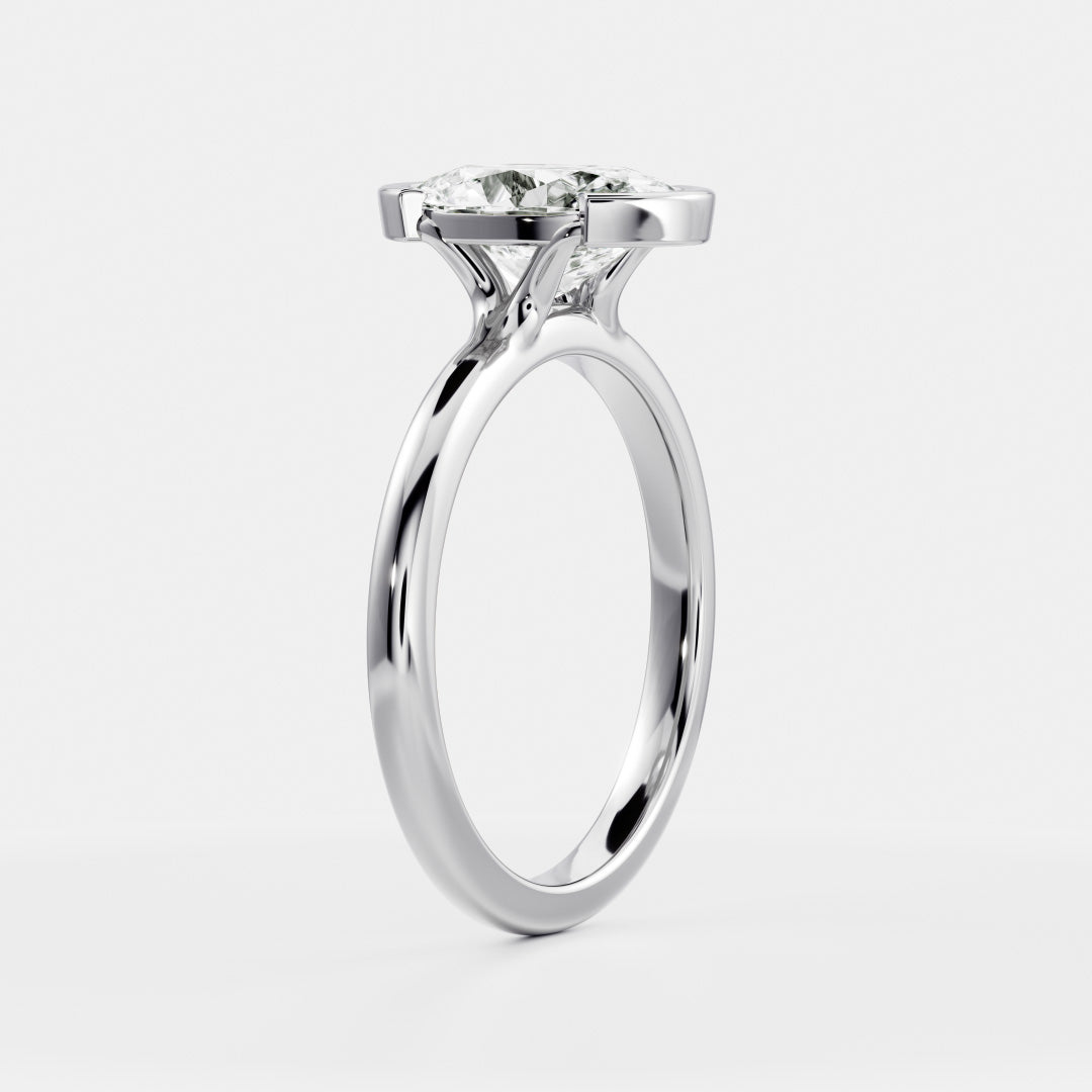 2.0CT Half Bezel Set Oval Lab Grown Diamond Solitaire Engagement Ring