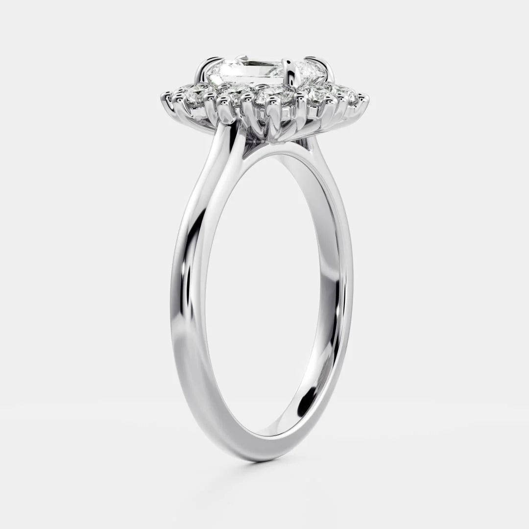 1.0CT Radiant Lab Grown Diamond Halo Cluster Engagement Ring
