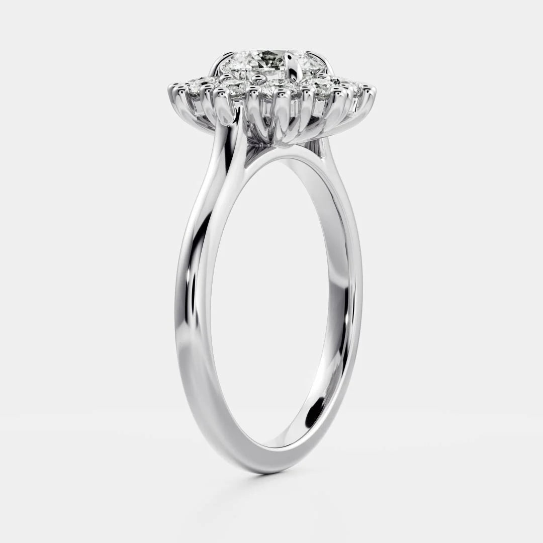1.0CT Round Lab Grown Diamond Halo Cluster Engagement Ring