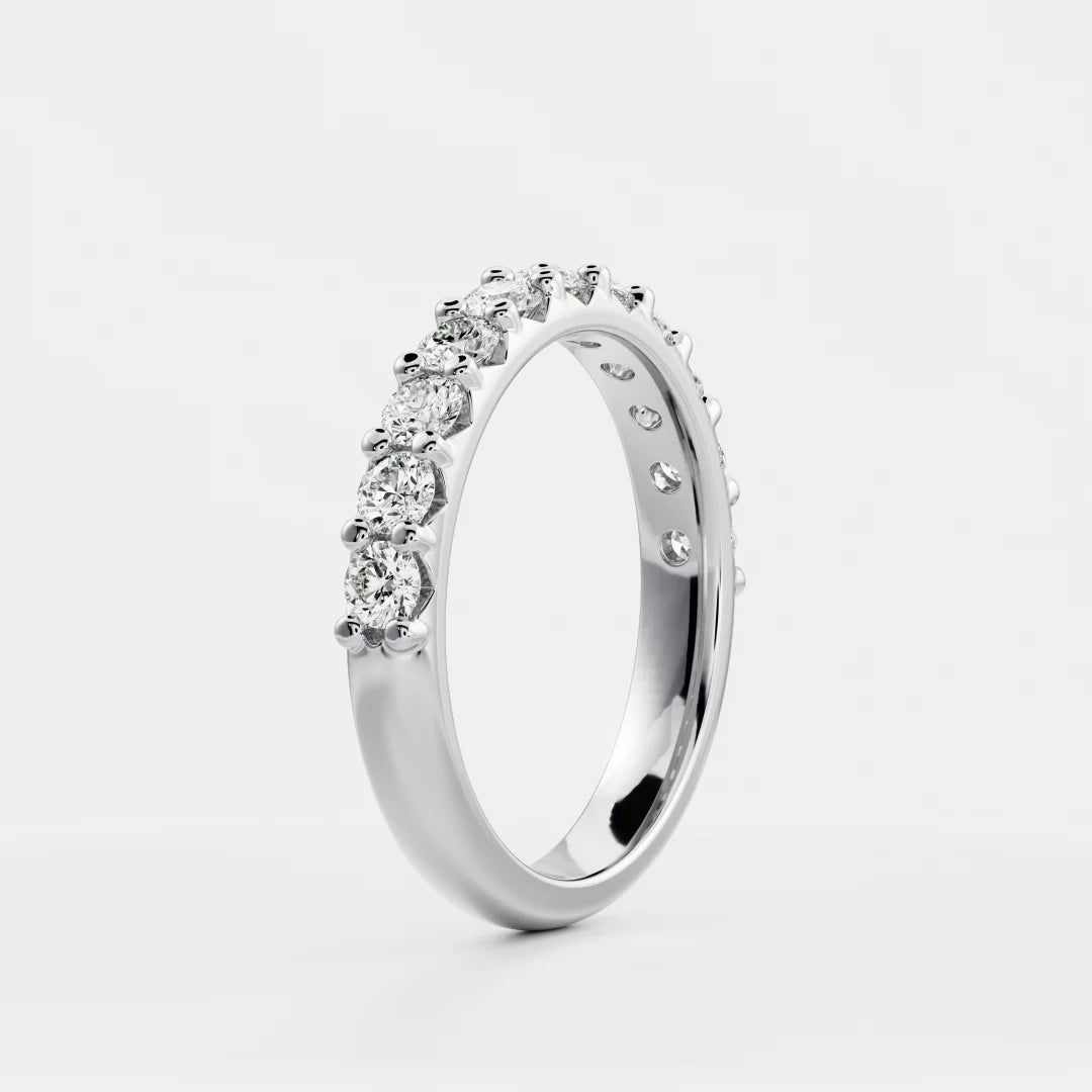 Round Lab Grown Diamond Half Eternity Pave Wedding Band
