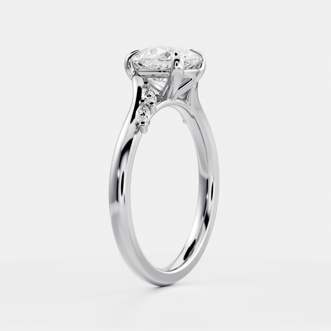 2.0CT Elongated Cushion Lab Grown Diamond With Marquise Accents Engagement Ring