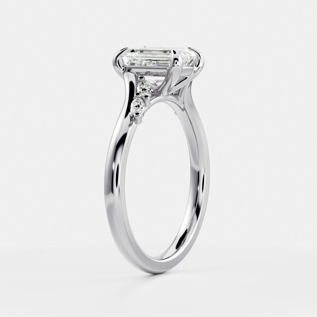 2.0CT Emerald Cut Lab Grown Diamond With Marquise Accents Twisted Engagement Ring