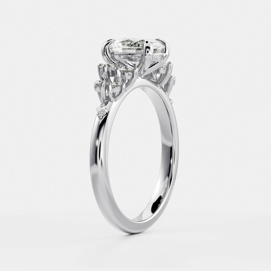 1.0CT Oval Lab Grown Diamond Cluster Vintage Style Engagement Ring