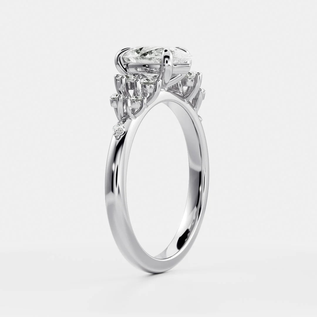 1.0CT Pear Lab Grown Diamond Cluster Vintage Style Engagement Ring