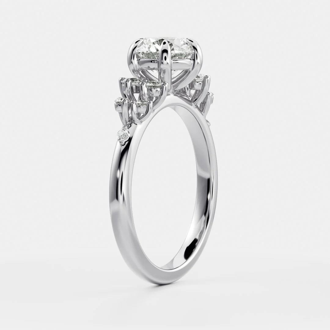 1.0CT Round Lab Grown Diamond Cluster Vintage Style Engagement Ring