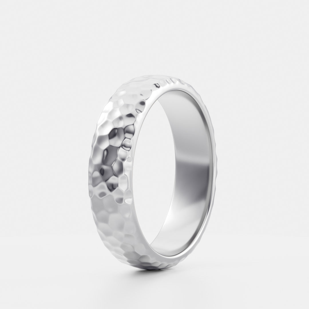 14K Solid Gold Hammered Men's Wedding Band