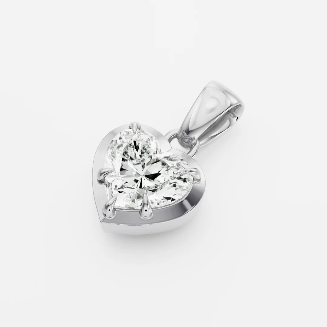 1.0CT Cut-Down Bezel Set Heart Shape Lab Grown Diamond Georgian Style Pendant