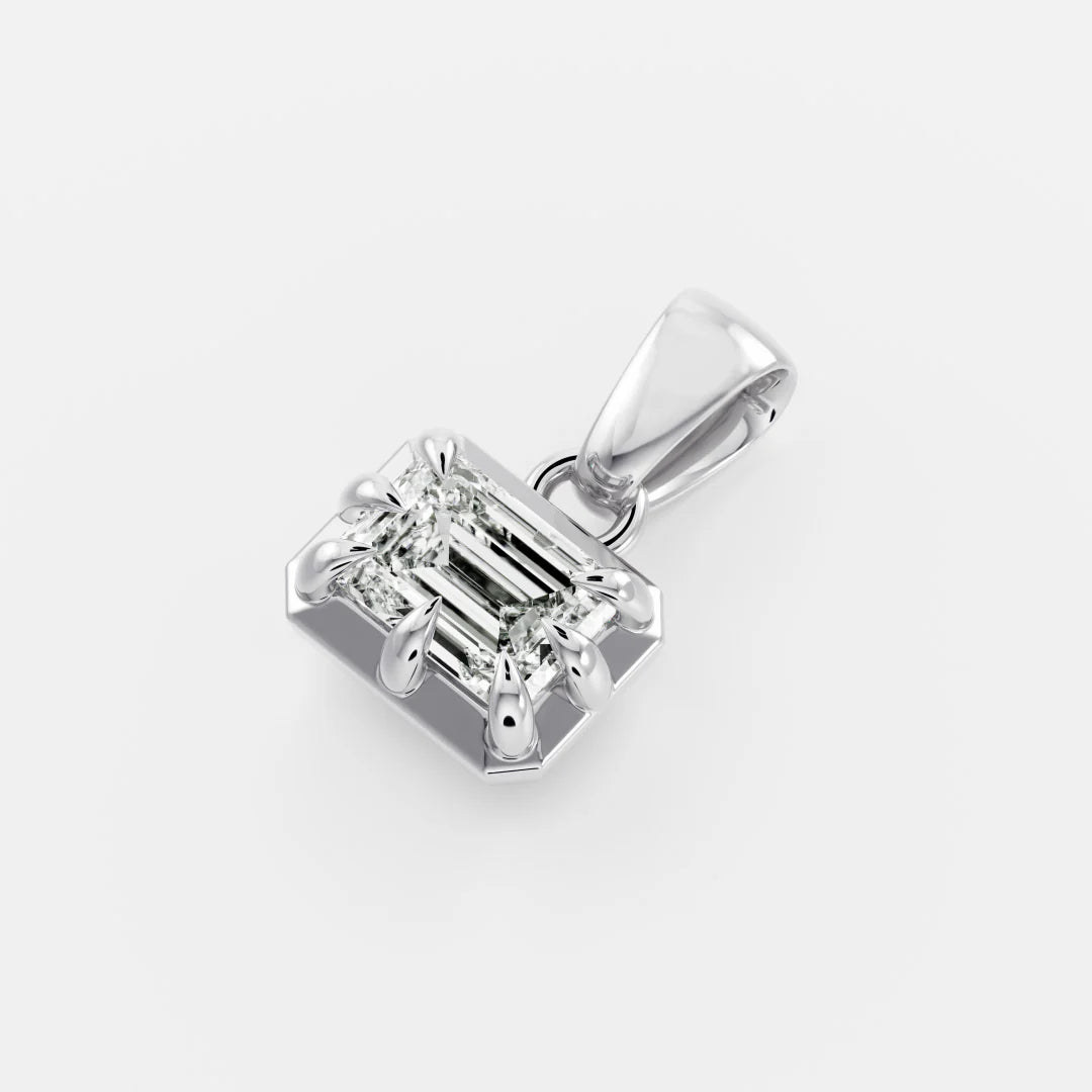 1.0CT Bezel Set Emerald Cut Lab Grown Diamond Georgian Style Pendant