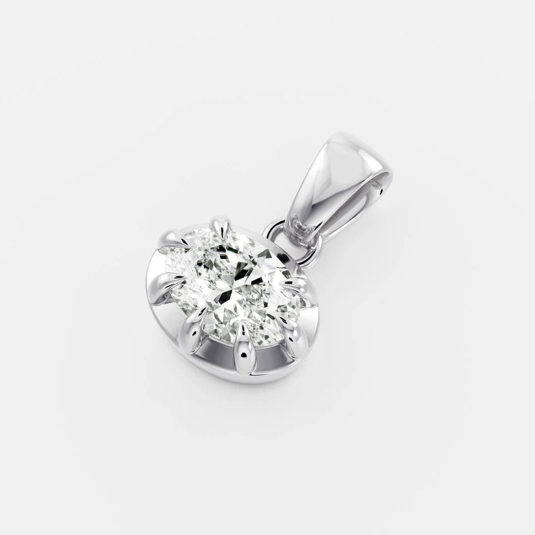1.0CT Oval Lab Grown Diamond Georgian Style Cut-Down Bezel Pendant