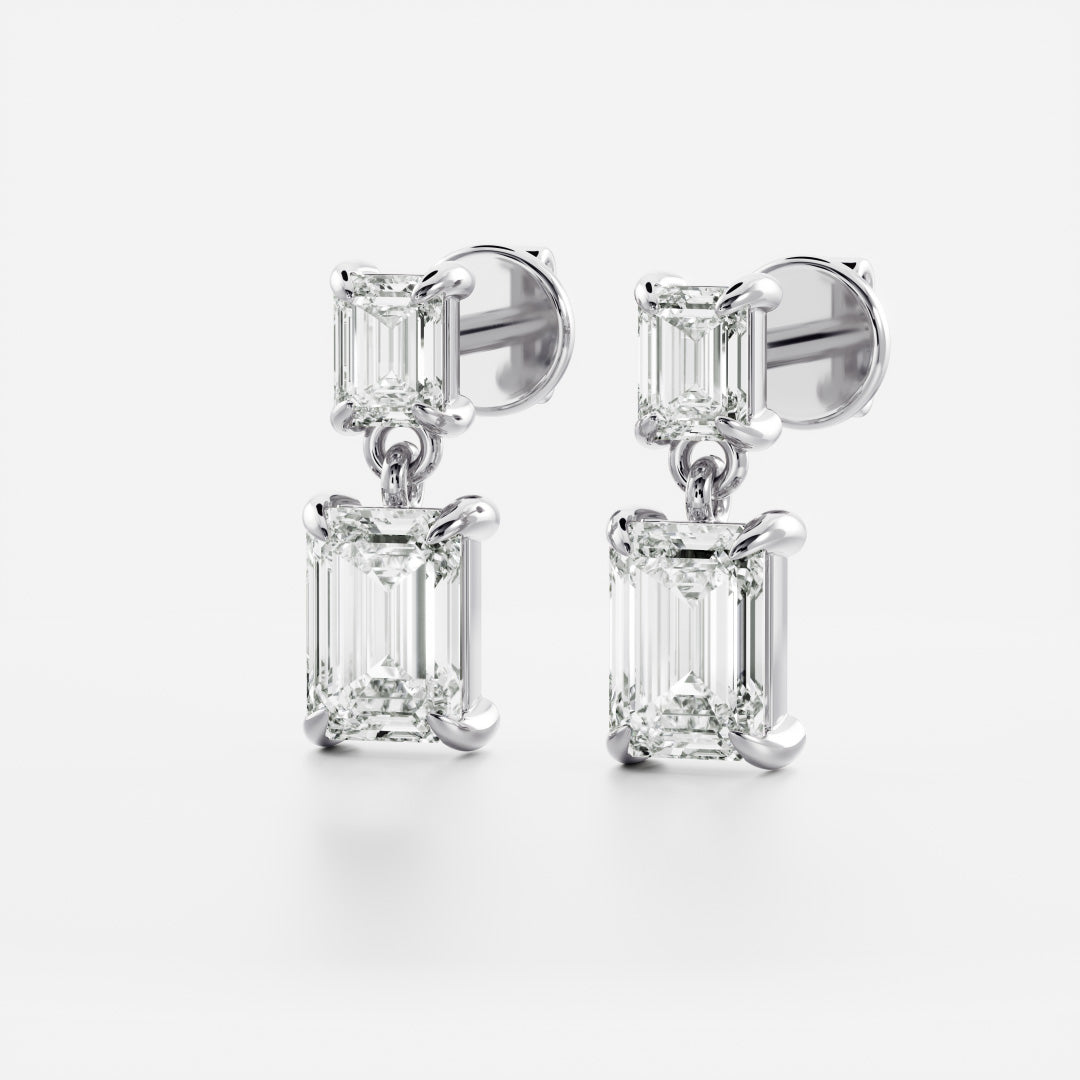 Emerald Cut Lab Grown Diamond Double Drop Earrings