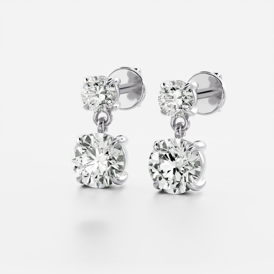 Round Lab Grown Diamond Double Drop Earrings