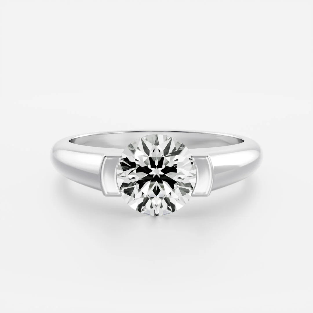 1.0CT East West Round Cut Lab Grown Diamond Half Bezel Signet Ring