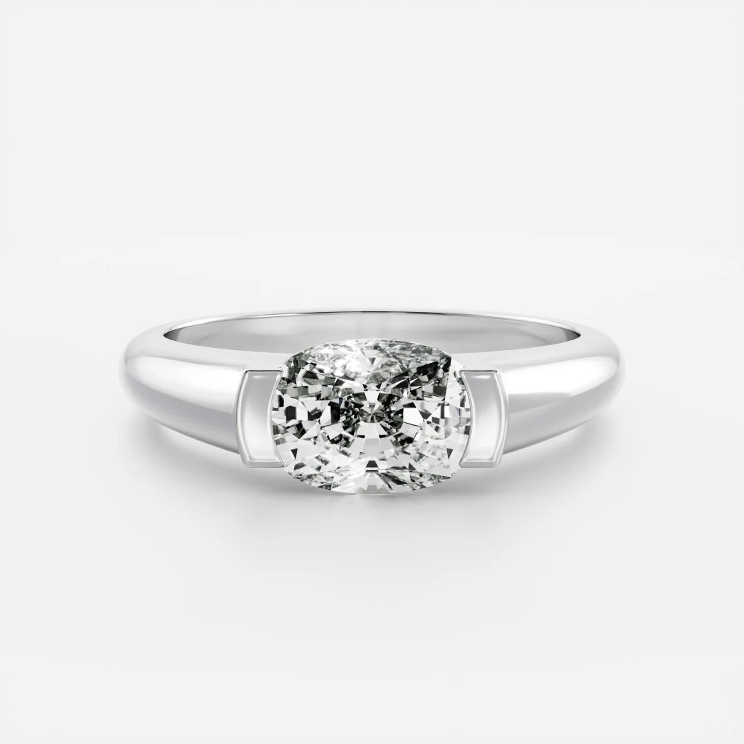 1.0CT East West Elongated Cushion Cut Lab Grown Diamond Half Bezel Signet Ring