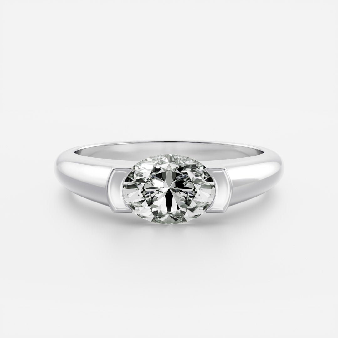 1.0CT East West Oval Cut Lab Grown Diamond Half Bezel Signet Ring