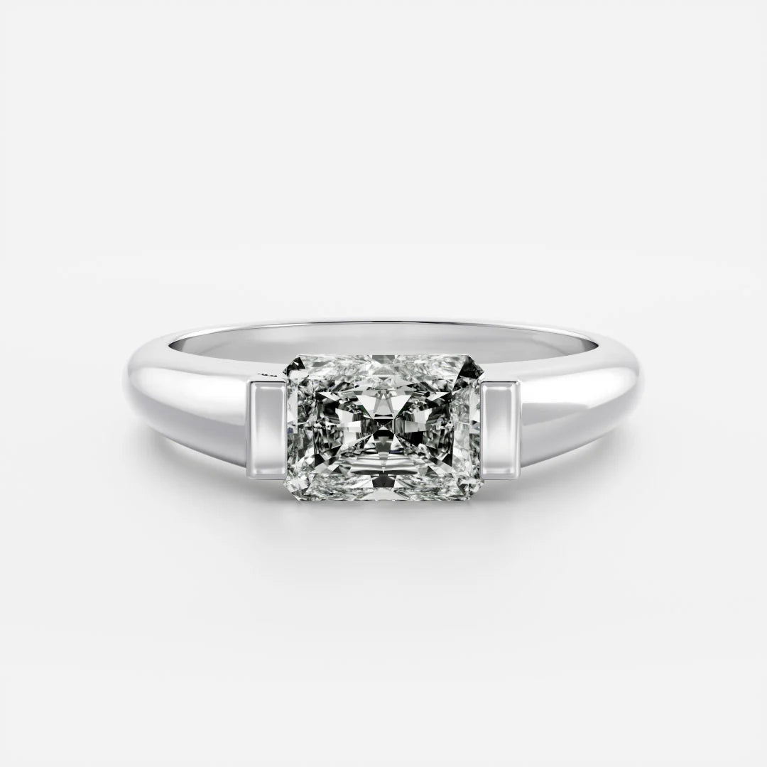 1.0CT East West Radiant Cut Lab Grown Diamond Half Bezel Signet Ring
