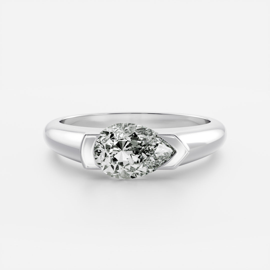 1.0CT East West Pear Cut Lab Grown Diamond Half Bezel Signet Ring