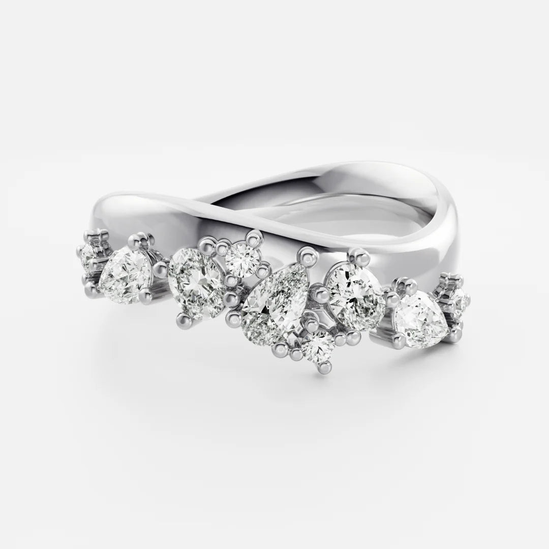 Scattered Pear, Oval And Round Cut Lab Grown Diamond Contour Wedding Band