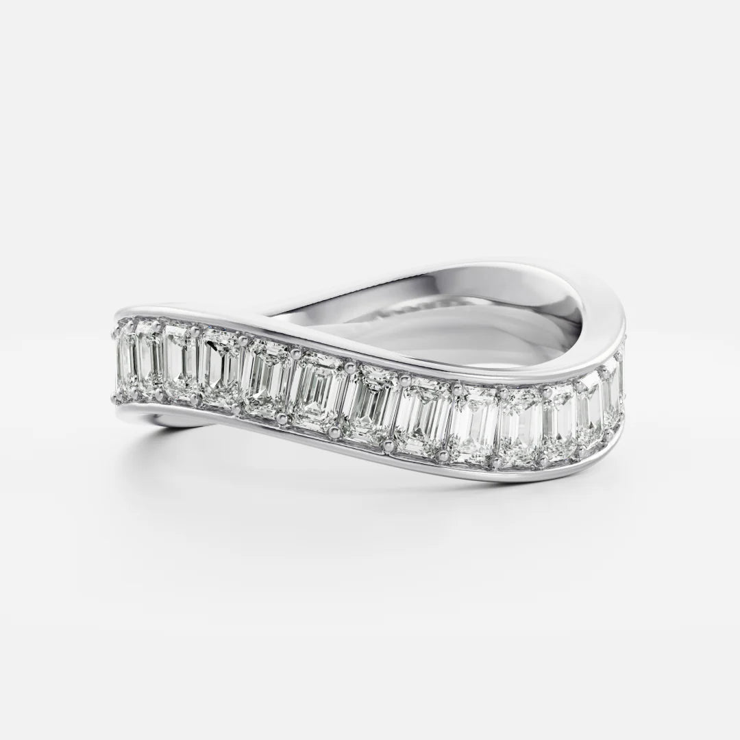 Channel Set Emerald Cut Lab Grown Diamond Contour Wedding Band