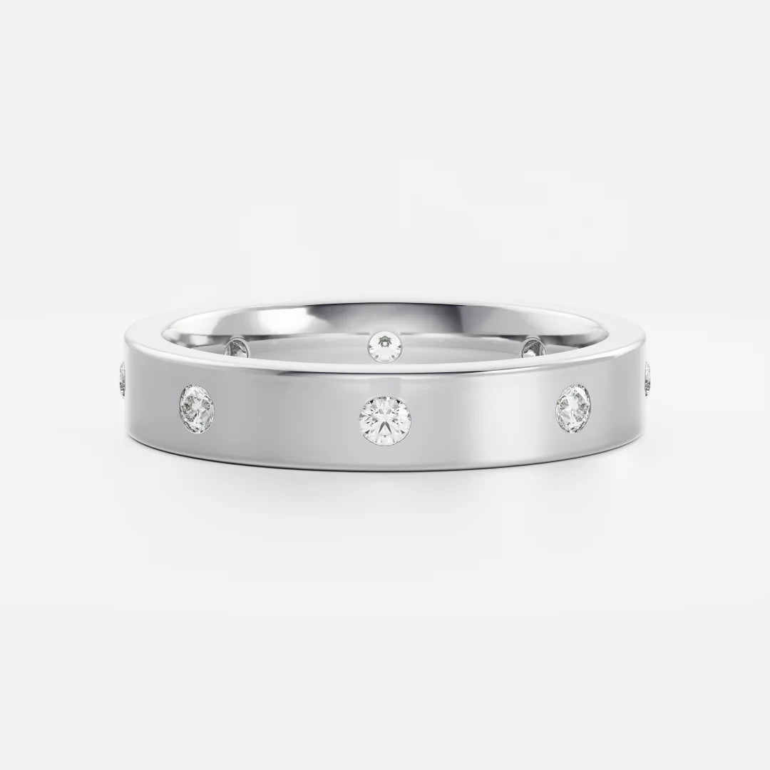 Flush Set Round Lab Grown Diamond Flat Wedding Band