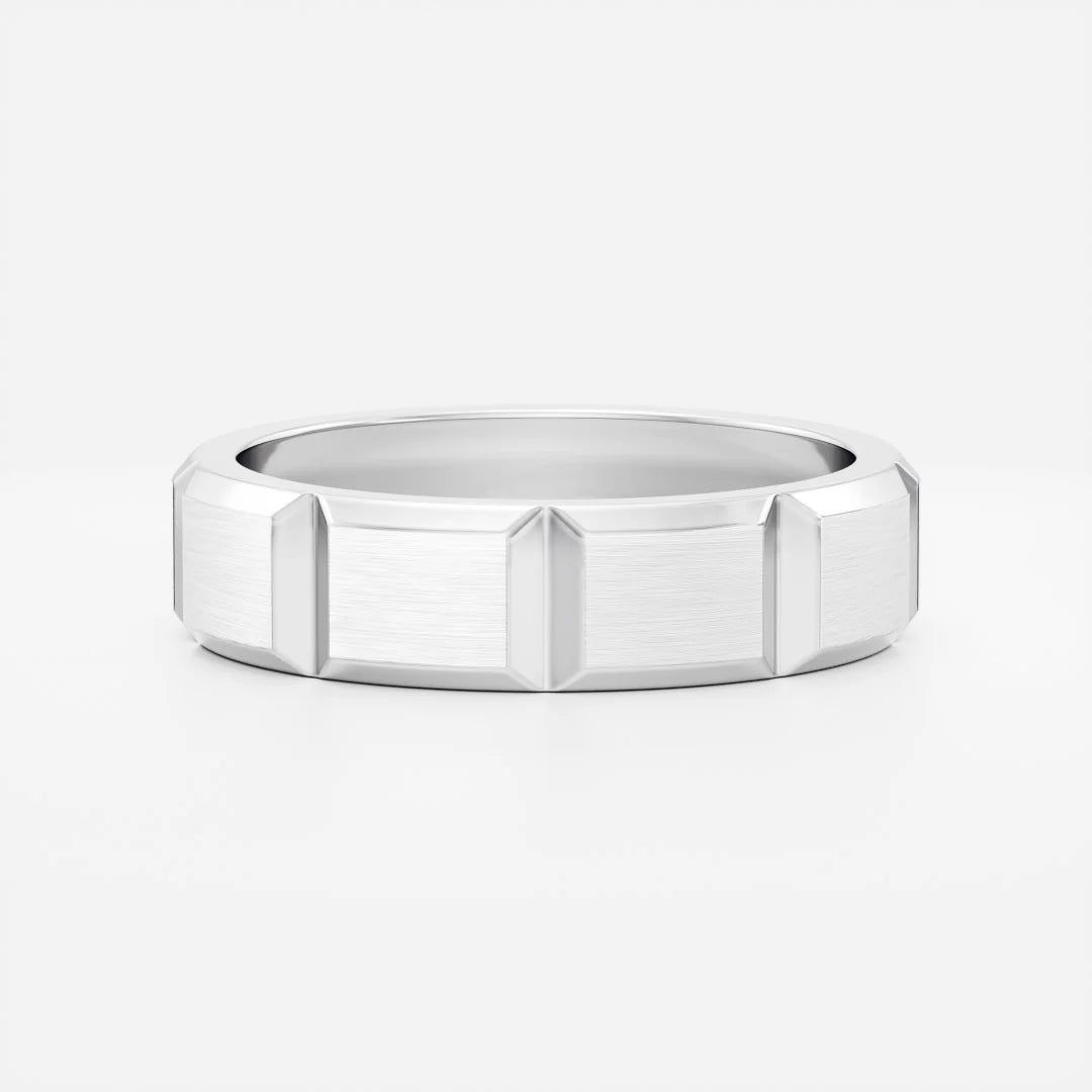 14K Solid Gold Geometric Faceted Brushed Men's Wedding Band